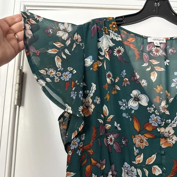 Eyeshadow forest green short sleeve dress with floral print midi - Picture 3 of 9